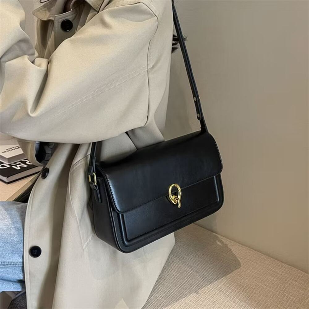 Stella Dallas Liana Shoulder Bag Black Faux Leather Gold Hardware